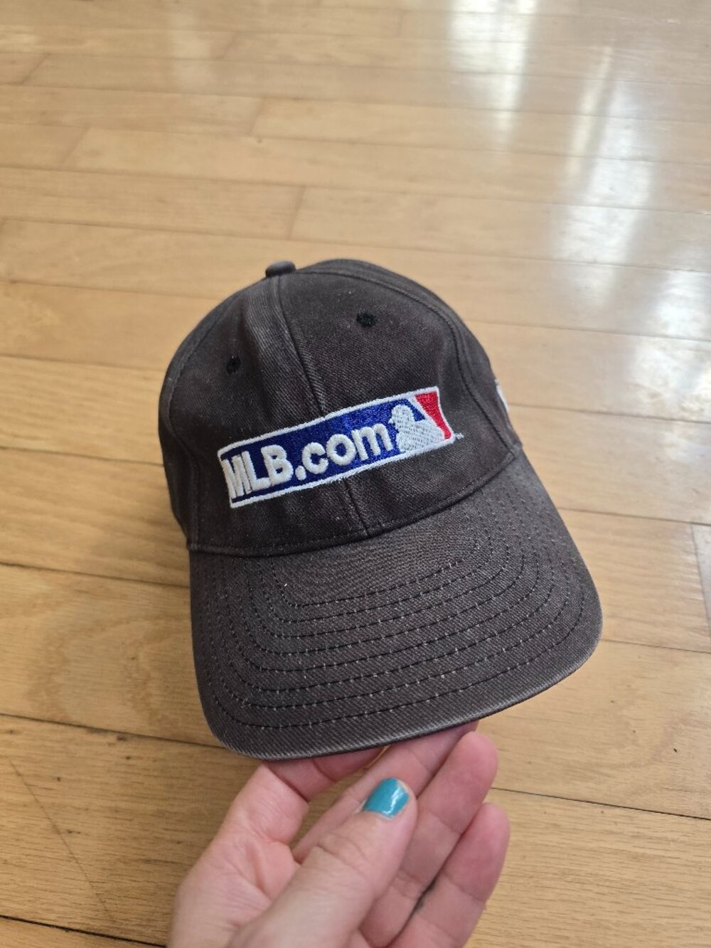 Vintage Y2K New Era MLB.com Faded Black Strapback Low Profile Baseball Cap